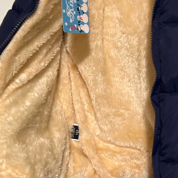 Kimjun Boy's Navy Blue Puffer Jacket Sherpa Inside Removeable Hood Size 120 = 4T - Picture 3 of 5